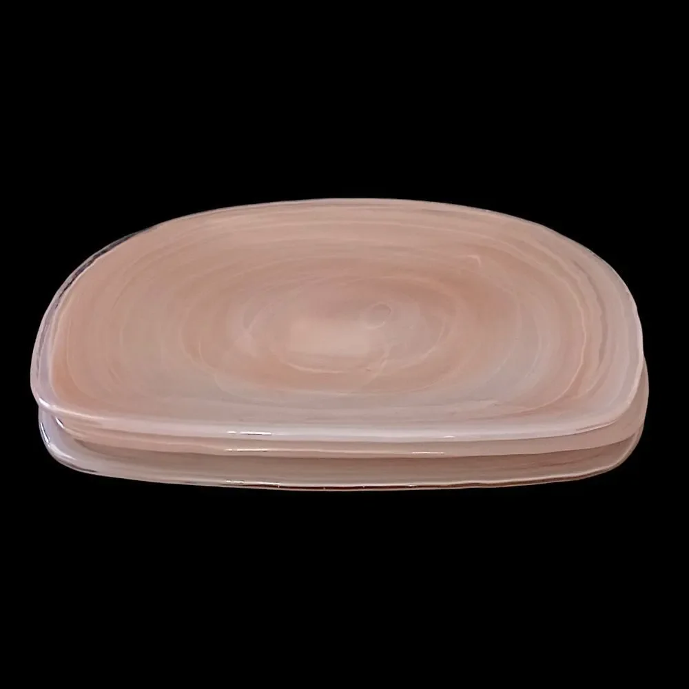 3 Pier 1‎ Alabaster Glass Plate Side Salad Dessert Lunch Niveus Pink Beige Swirl